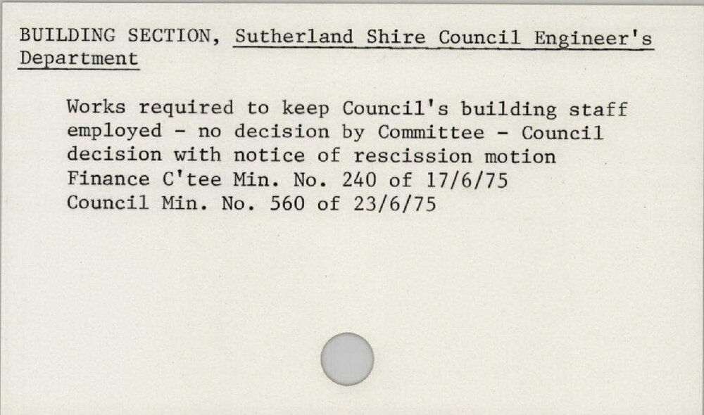 Building Section, Sutherland Shire Council Engineer'S Department