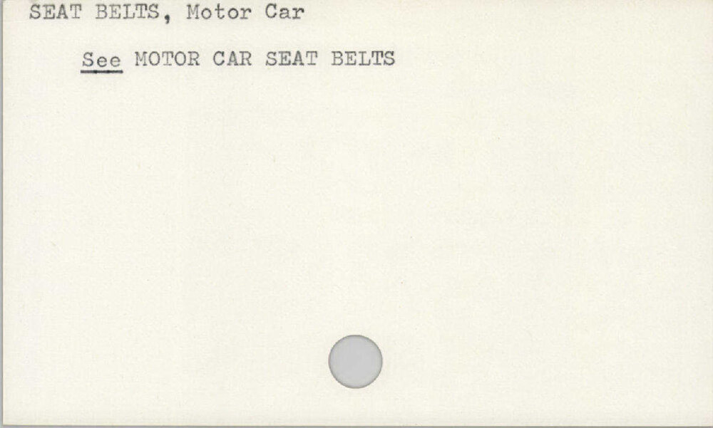 Seat Belts, Motor Car