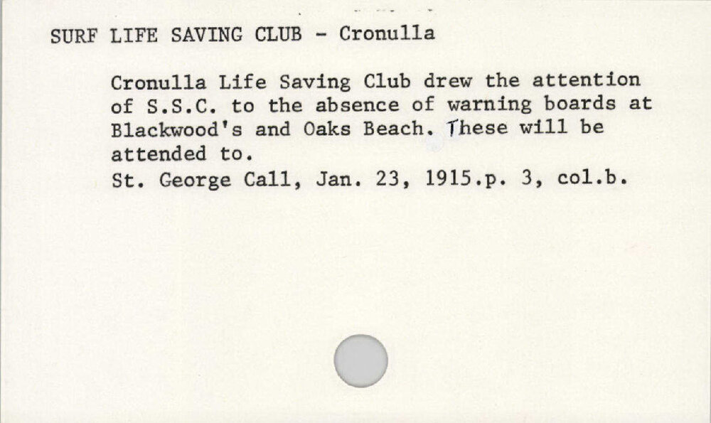 Surf Life Saving Club - Cronulla 1901 - 1945