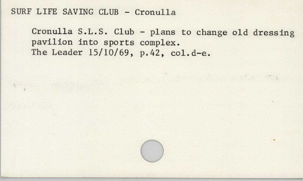 Surf Life Saving Club - Cronulla 1965 - 1972