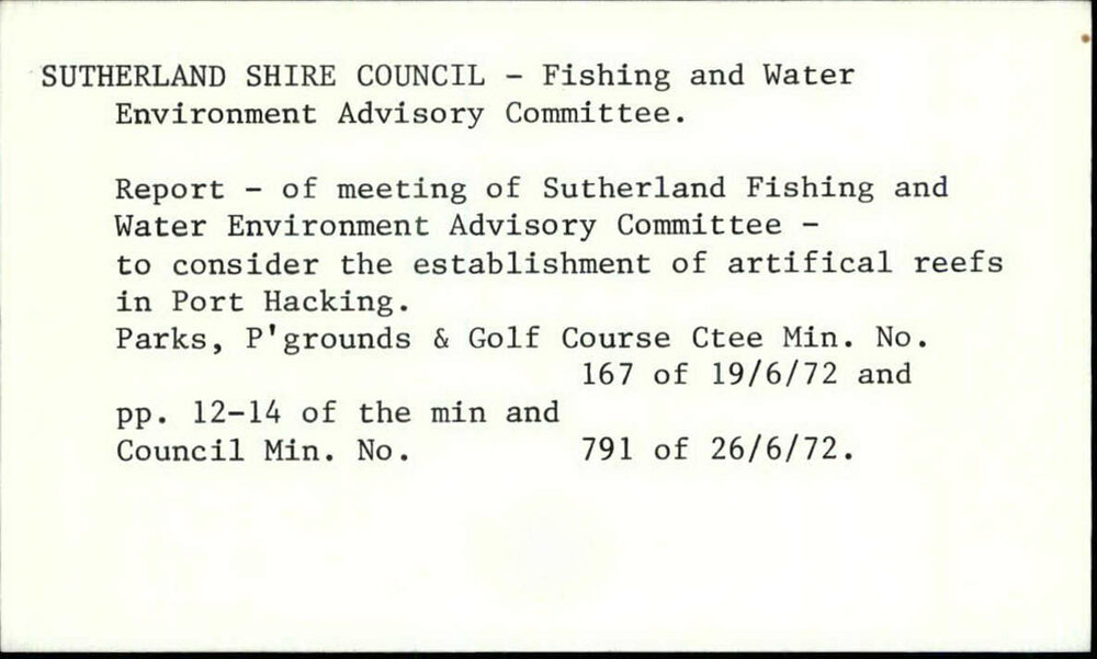 Sutherland Shire Council - Fishing And Water Environment Advisory Committee.
