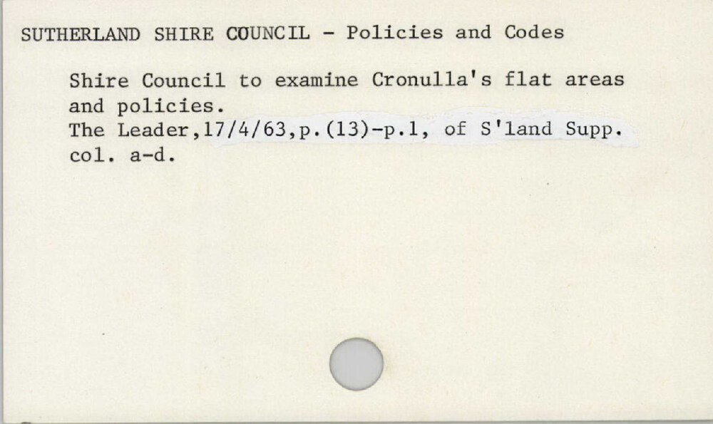 Sutherland Shire Council - Policies And Codes 1945 - 1965