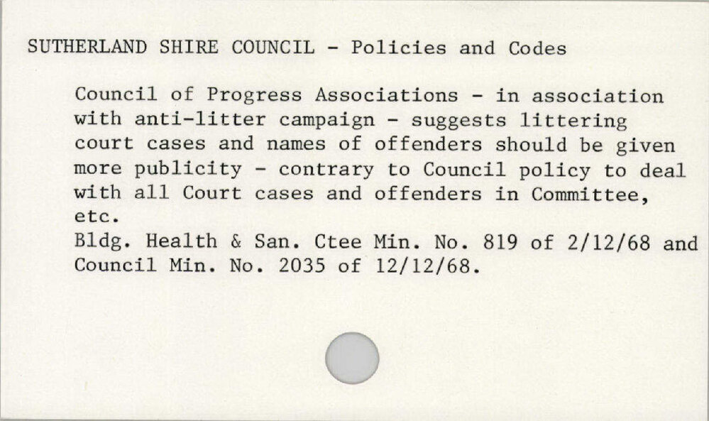Sutherland Shire Council - Policies And Codes 1965 - 1972