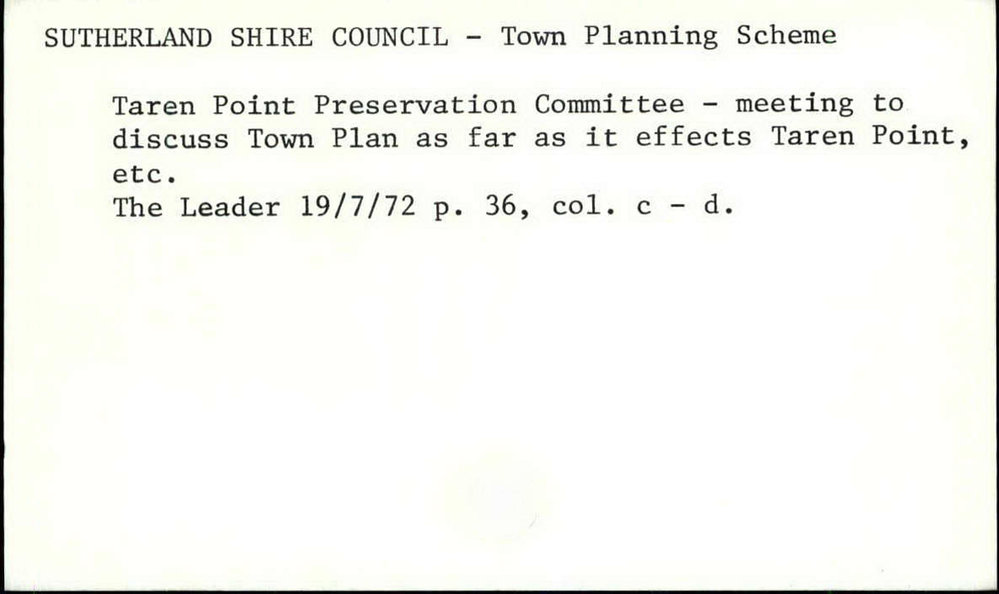 Sutherland Shire Council - Town Planning Scheme