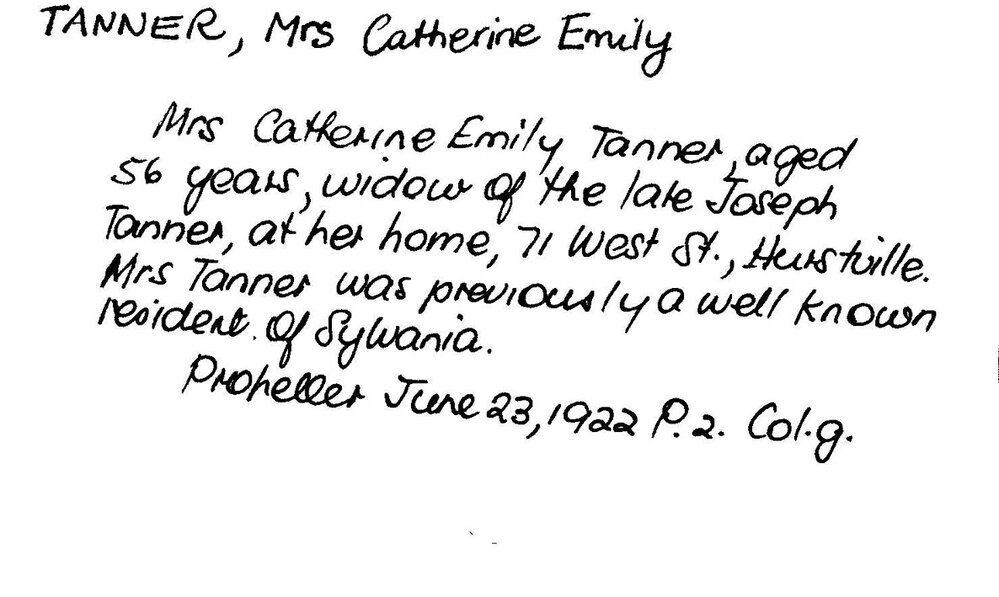 Tanner, Mrs Catherine Emily