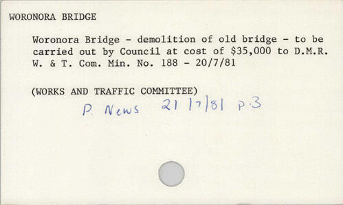 example Card with references to more than one source type, e.g. newspaper articles and council minutes