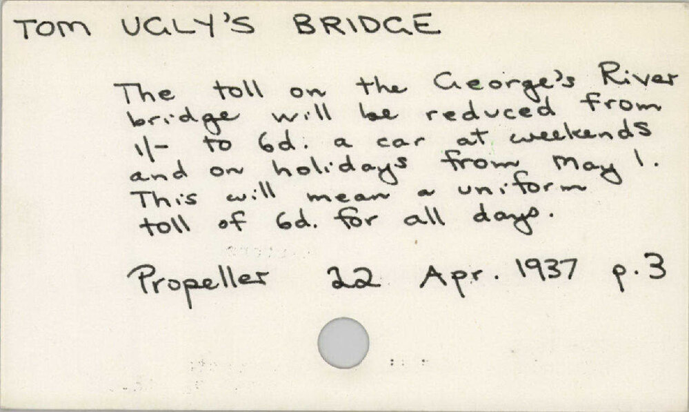 Tom Ugly'S Bridge 1922 - 1945