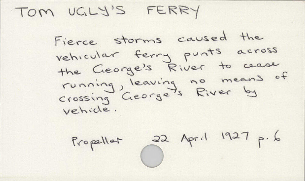 Tom Ugly'S Ferry 1922 - 1945