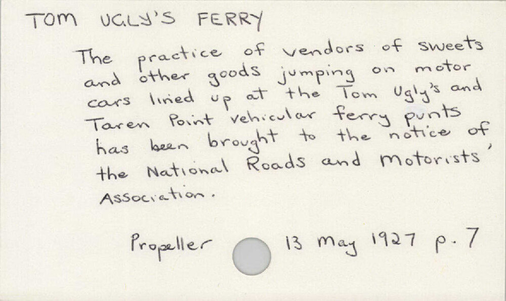 Tom Ugly'S Ferry 1922 - 1945