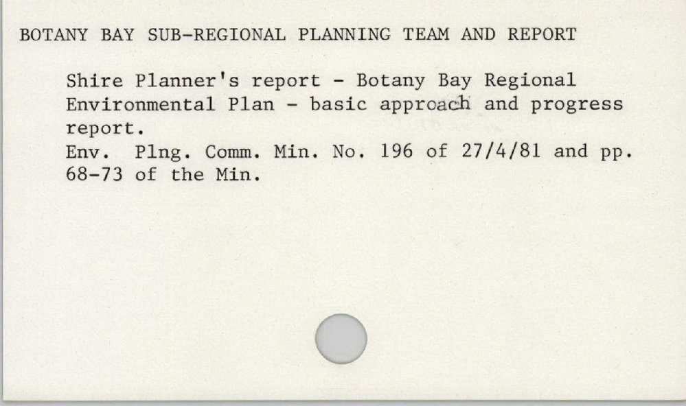 Botany Bay Sub - Regional Planning Team And Report
