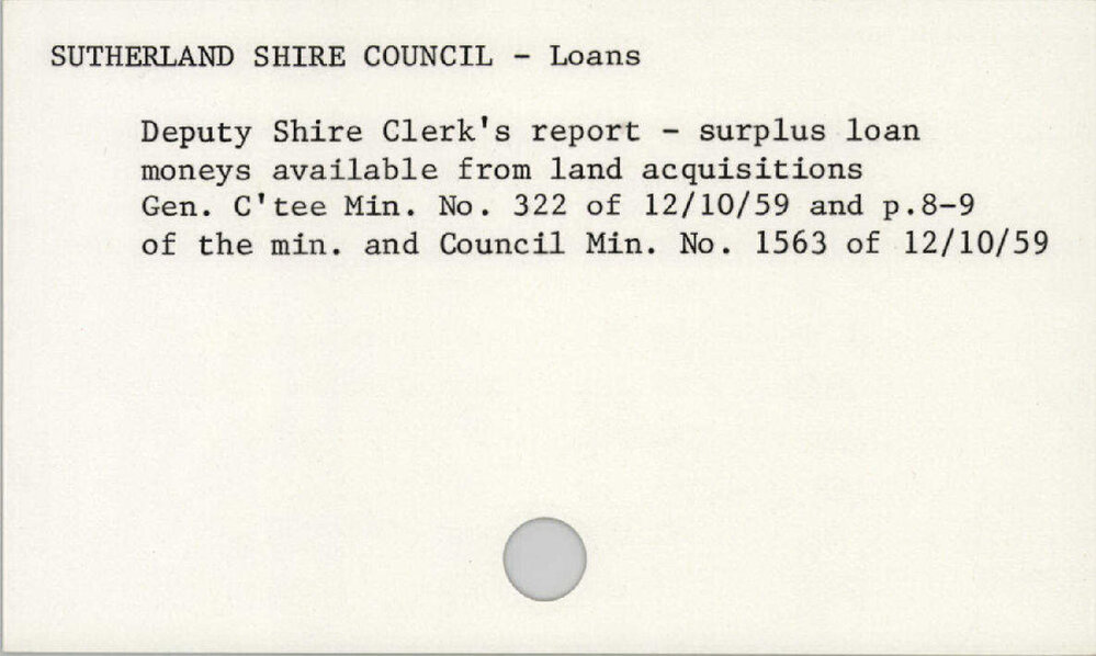 Sutherland Shire Council - Loans 1945 - 1965