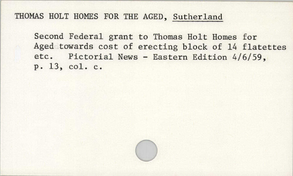 Thomas Holt Homes For The Aged, Sutherland