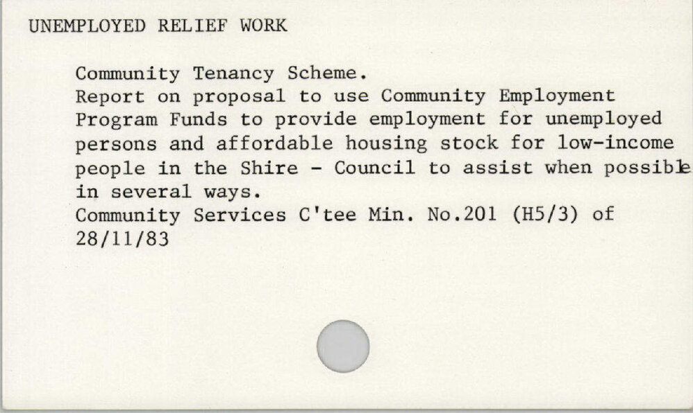 Unemployed Relief Work 1976 - 1990