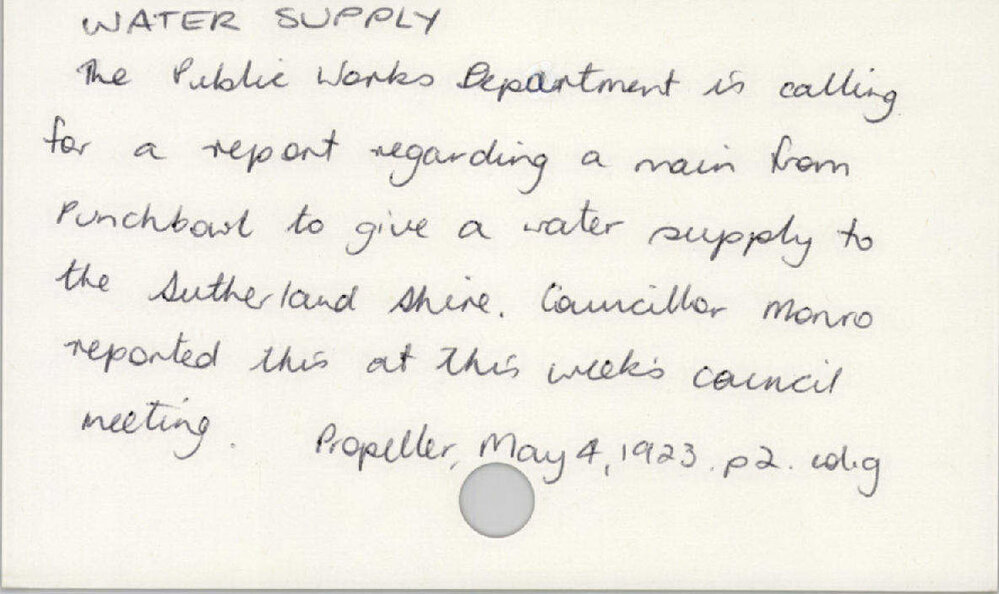 Water Supply 1901 - 1945