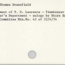 Laurence, Thomas Dransfield