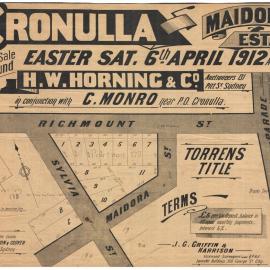 Cronulla Maidora Estate : auction sale on the ground Easter Sat. 6th April 1912 at 3 p.m. 
