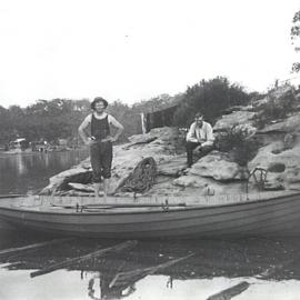 Gus and Alf Johnson of Bexley with rowboat at Oyster Bay, ca. 1917