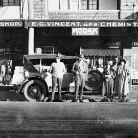 E.G. Vincent's Chemist shop in Cronulla Street, Cronulla, with members of the Vincent family out front, ca. 1920s