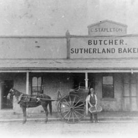 Stapleton's Butcher Shop on the corner of Eton Street and the Princes Highway, Sutherland, ca. early 1900s