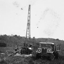 Drilling core samples on the site of the future oil refinery, ca. 1950