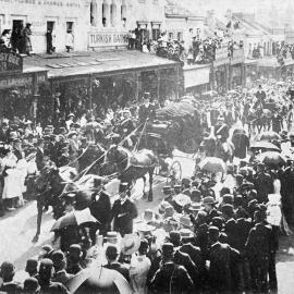 Funeral procession passing Wigzell's shop in Oxford Street, Sydney, ca. 1880s