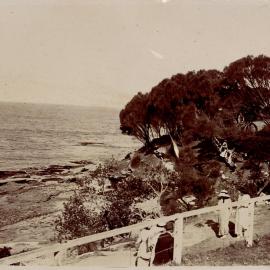 Cronulla Esplanade, with people walking along cliff top, ca. early 1900s