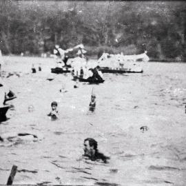 T. Burns winning the 100 yards swimming championship, Woronora River, 26 November, 1913