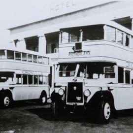 Bardsley's double-decker buses at Cronulla, 1930