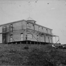 Oriental Hotel at Cronulla during construction with scaffolding around the building, ca. 1888