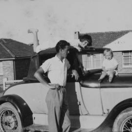 Brian Johnson and his sister Beryl and niece Leah in front of their house in 9 San Remo Avenue Gymea