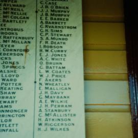 Honour roll for soldiers serving in World War One located on the northbound platform at Waterfall Railway Station on the Illawarra Line