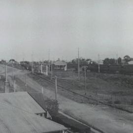 Sutherland, view from Brinsley's Joinery works with the Princes Highway on left and railway line on right, ca. 1900s
