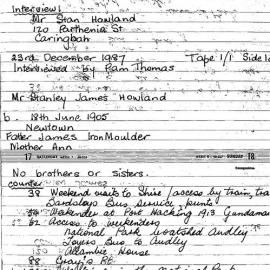 Stan Howland Interview Log Sheet