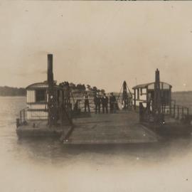 Steam punt approaching landing wharf on north side of the Georges River, ca. 1900