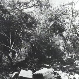 Rocks covering entrance to Aboriginal shelter at Turriell Point, Port Hacking, ca. 1920s