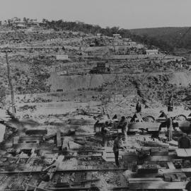 Woronora Dam under construction, view from northern side at fox tower level, ca. 1928