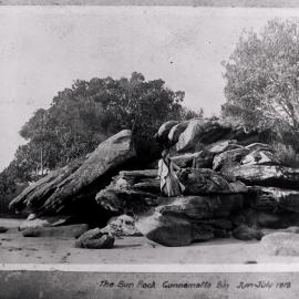 The Bun Rock at Gunnamatta Bay with Mrs Bouchier and her dog sitting in the foreground, 1912