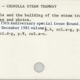 Sutherland - Cronulla Steam Tramway